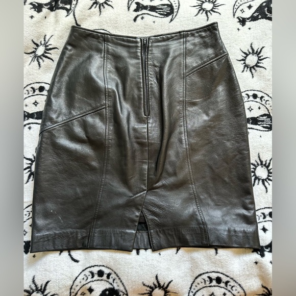 Vintage Ed Battah Elegant Black Buttery Leather Black Skirt M L 10 - Picture 2 of 10